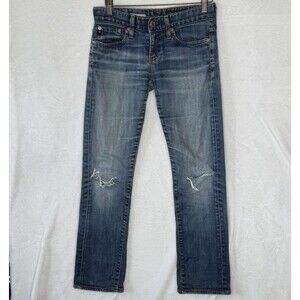 AG Adriano Goldschmied Tomboy Straight Jeans Womens 25R Blue Low Rise Distressed